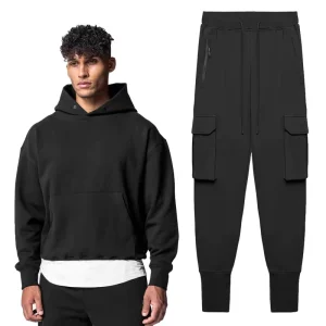 Men Loose Hoodies Sweatshirt Pants Joggers With Pockets Gym Sets Fitness Sport Workout Clothes Activewear