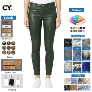 Men Mint Green Coated Biker Jeans Skinny Fit Moto Denim Trousers Ankle Zipper OEM ODM Factory Direct Supplier Bulk