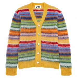 Men Mohair Cardigan Sweater Long Sleeve Striped Knitwear Winter Fuzzy Knitted Jacket Coat