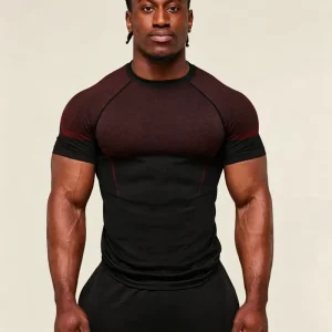 Men Muscle Fit Compression T Shirt Seamless Quick Dry Athletic Performance Top Breathable Gym Bodybuilding Sportswear