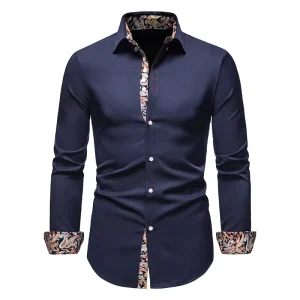 Men New Arrival Court Style Shirts Long Sleeve Lapel Collar Button Solid Color Europe Men’s Casual Shirt