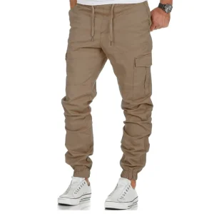 Men Overalls Solid Color Woven Pants with Pockets