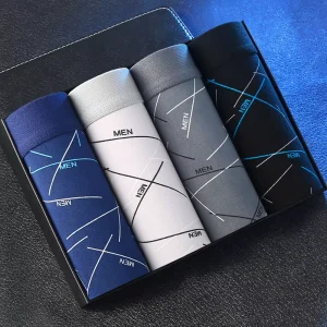 Men Polyester Printed Boxer Briefs 4 Pack Gift Box Mid Waist Stretch Anti Odour Mens Underwear Custom Logo & Color Available