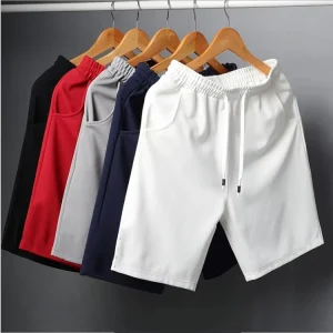Men Polyester Running Sport Baseball Shorts Summer Elastic Waist Loose Solid Knee Length Shorts