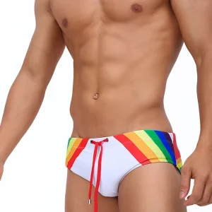Men Printed Swim Bikini Swimwear with Drawstring Spandex Polyester Beach Swimming Bikini Briefs