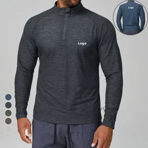 Men Quarter Zip Quick Drying Stand Collar Workout Fitness Running Gym Training Sportswear Tops Long Sleeves Pullover Sweatshirt