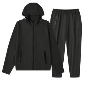 Men Running Exercise Active Wear Set Hooded Jacket And Jogger Two Piece Set Men Quick Dry Athletic Sports Wear Set