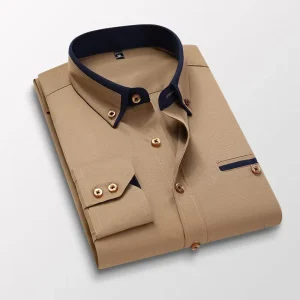Men Shirt Long Sleeve Twill Solid Dress Business Office Casual Shirt Slim Fit