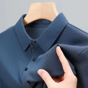 Men Short Sleeve Lapel Button Polo Shirt Ice Silk T-shirt Summer Solid Color Stretch Comfortable Casual Tops Tees Men’s T-shirt