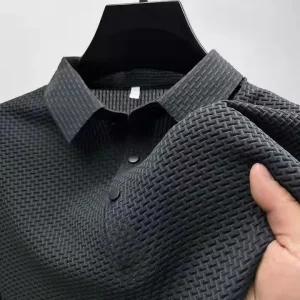 Men Short Sleeve Lapel Button Polo Shirt Ice Silk T-shirt Summer Solid Color Stretch Comfortable Casual Tops Tees Men’s T-shirt