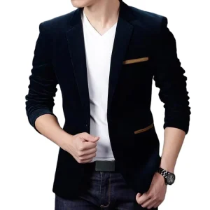 Men Single Breasted Suit Lapel Collar Jacket Vintage Corduroy Blazers Men Business Blazer