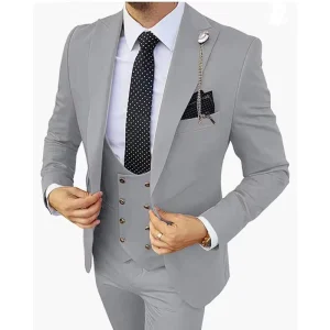 Men Skinny 3 Pieces Set Formal Slim Fit Tuxedo Prom Suit Male Groom Wedding Blazers High Quality Dress Jacket Coat Pants Vest