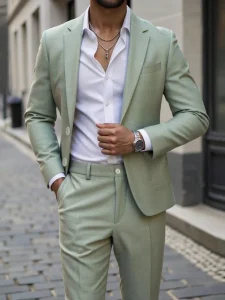 Men Spring European and American Suit Set Suit Coat + Long Pants Men’s Solid Color Dress Business Suits