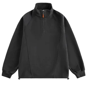 Men Stand Collar Quater Zipper Pullover Sweatshirts Raglan Sleeve Patchwork Sweatshirt Custom Applique Embroidery Sweatshirt