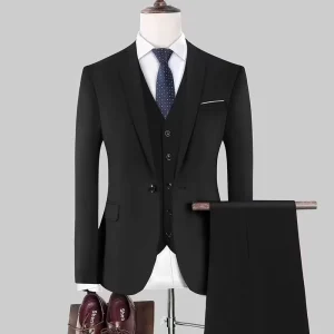 Men Suit 3 Piece Set Business Professional Suit Coat Vest Pants Korean Slim Man Groom Wedding Formal Office Set
