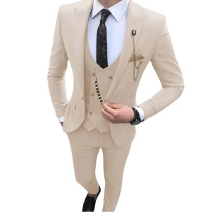 Men Suits Slim Fit 3 Pieces Prom Tuxedos Peaked Lapel Blazer Groomsmen Wedding Tailor Made Costume Homme (Jacket+Vest+Pants)