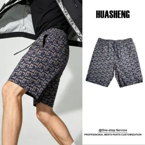 Men Summer Cotton Shorts Elastic Waist Drawstring Casual Knitted Pattern Custom Logo Beachwear