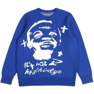 Men Sweater Jacquard Pattern Knitwear Crew Neck Pullover Casual Graphic Jumper Winter Cotton