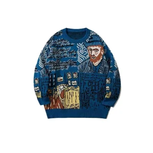 Men Sweater Jacquard Pattern Knitwear Winter Jumpers Cotton Knit Top Crew Neck Knitted Sweater Men’s Sweater