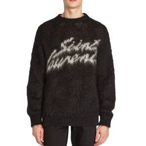 Men Sweater Pullover Jacquard Pattern Knitted Top Crew Neck Knitwear Winter Casual Jumper Mohair