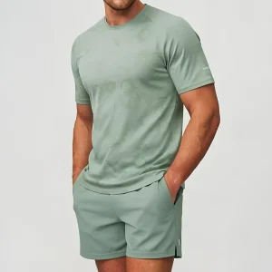 Men Tracksuit Gym Workout Clothes Two Piece Jogging Sports Set Shirt Shorts Activewear Set