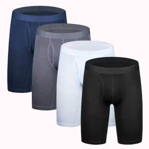 Men Underwear Boxer Brief Long Leg Covered Waist With Pouch Breathable Stretch Men Underwear Long Boxer