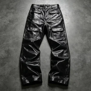 Men Vintage Pants High Waisted Casual Pants for Men Streetwear Heavyweight Wax Coated Finish Straight Pattern Pants Cargo Pants