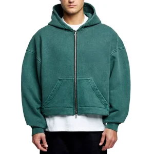 Men Zipper Heavyweight French Terry 600gsm Jacket Baggy Oversized Boxy Acid Washed Zip up Hoodie