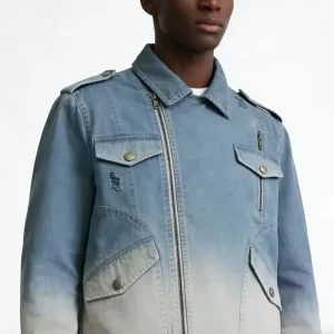 Men’S Custom Slanted Zipper Design Denim Jacket Modern Casual Coat