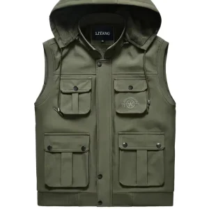Men’s 100% Cotton Cargoes Fisherman Vest Waistcoat Multi Pockets Climbing Fishing Hiking Journalist Photography Waterproof