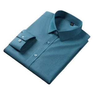 Men’s 100% Cotton Casual Dress Shirts Black Non Iron Stand Neck Full Sleeve Big Tall Breathable Stain Resistant for Spring