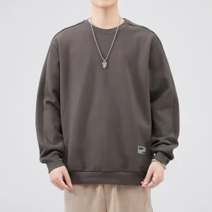 Men’s 100% Cotton Loose Fit Crewneck Sweatshirt Solid Color Breathable Lightweight Winter Embroidered Washed