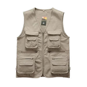 Men’s 100% Cotton Multi Pockets Cargo Vest for Climbing Shooting Photography Hooking Fisherman Journalist Fishing Vest Waistcoat