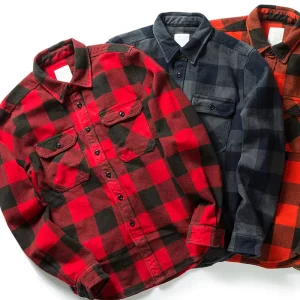 Men’s 100% Cotton Thick Autumn Winter Button Down Long Sleeved Shirt Vintage Flannel Plaid Shirt