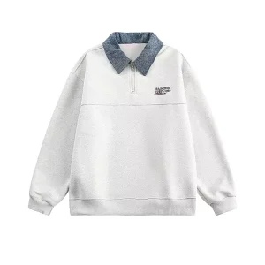Men’s 100% Cotton Woven Sweatshirt Custom Embroidery Turn-Down Collar Long Sleeves Casual Design for Outdoor Activities Half Zip