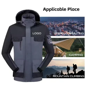Men’s 100% Polyester Outdoor Jacket Custom Logo Waterproof Windproof Breathable Lightweight Hooded Adult Hiking Coat