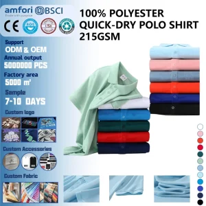 Men’s 100% Polyester Polo Shirts 215gsm Women’s Breathable Plain Golf Polo T shirts Custom Logo