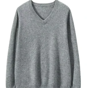 Men’s 100% Wool Cashmere Knitwear Long Sleeve V Neck Pullover Sweaters Winter Plus Size Grey Plain Woven Knitted Print