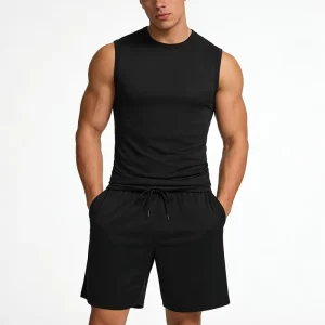 Men’s 100%polyester Quick Dry Tank Top Shorts Sets Gym Outdoor Fitness Men’s Tank Top Sets Mesh Breathable Blank Men’s Sets
