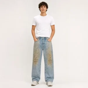 Men’s 14oz 100% Cotton Vintage Mud Wash Vintage Denim Jeans Splatter Effect Distressed Y2K Clothing Men Private Label OEM/ODM