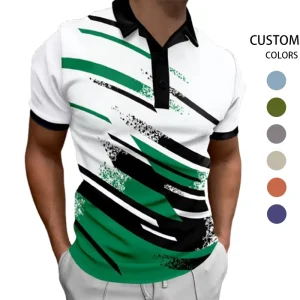 Men’s 180g 100% Polyester Polo Shirt Short Sleeve Digital Print Lapel Collar Solid Pattern Knitted Fabric