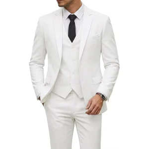 Men’s 2 3 Piece Suit Set 2 Button Slim Fit Solid Blazer Jacket Vest Pants Business Wedding Party Suits for Men