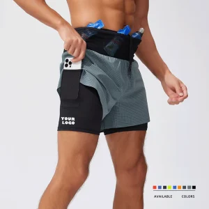 Mens 2 Layers Running Shorts Solid Seamless Marathon Shorts Custom logo Active Breathable Quick Dry Sports Shorts
