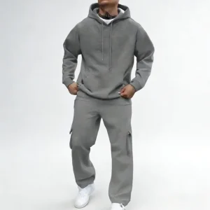 Men’s 2 Piece Cargo Hoodie Tracksuit Set Loose Fit Pullover Hoodie Jogger Pants Casual Sportswear