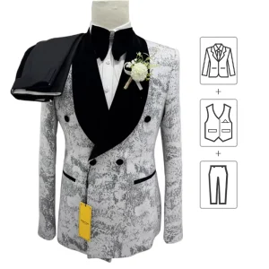 Men’s 2 Piece Elegant Suit Set Durable Blazer Pants for Business Wedding Evening Events Plus Size