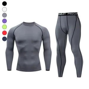 Men’s 2-Piece Fitness Set Long Quick Drying Compression Sportswear Skinny Basketball Warm-Up Top Bottom