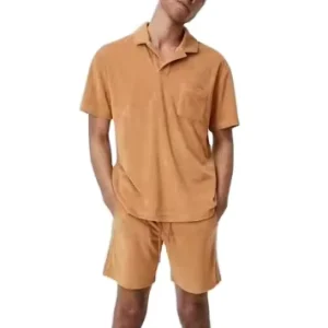 Men’s 2 Piece Polo Shorts Set Casual Knitted Terry Towel Fabric Matching Set Summer