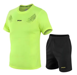 Mens 2 Piece Sportswear Summer Tracksuit Men Casual Sports Joggers Set Solid Color Short Sleeve T Shirt and Shorts Sets