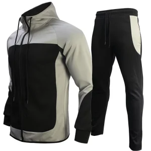 Men’s 2 Piece Tracksuit Full Zip Hooded Jacket and Jogger Adjustable Drawstring Waist Pants Set Color Block Athletic Sweatsuit