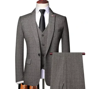 Men’s 3 Piece Suit Set Elegant Business Formal Blazer Jacket Vest Pants Wedding Groom Tuxedos